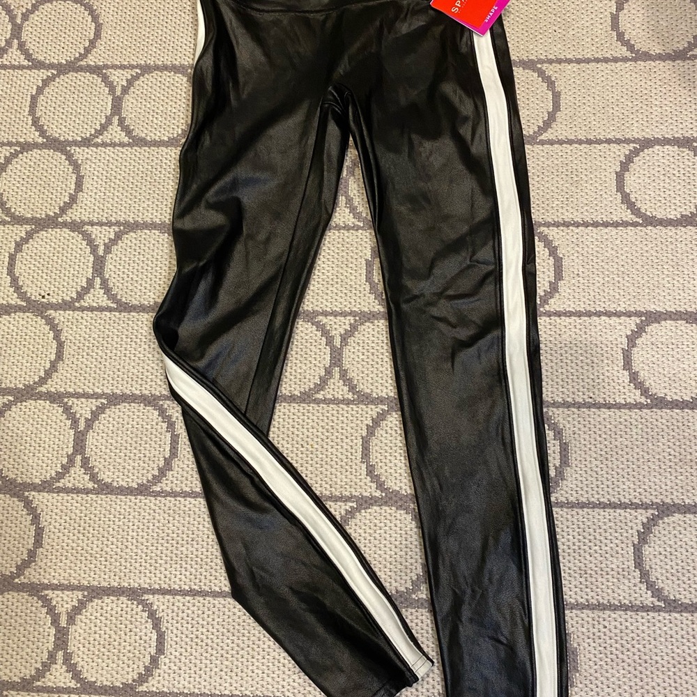 Spanx faux leather striped leggings